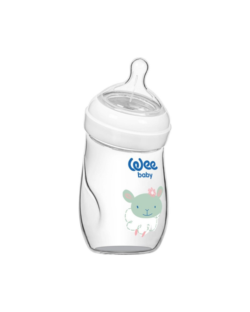 WEE BABY HEAT RESISTANT NATURAL CURVED GLASS FEEDING BOTTLE 260ML